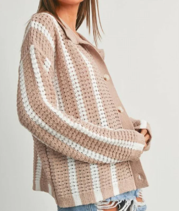 Color - Blocked Women Sweater for a Bold Fashion StatementStripe Button Front Sweater In Beige