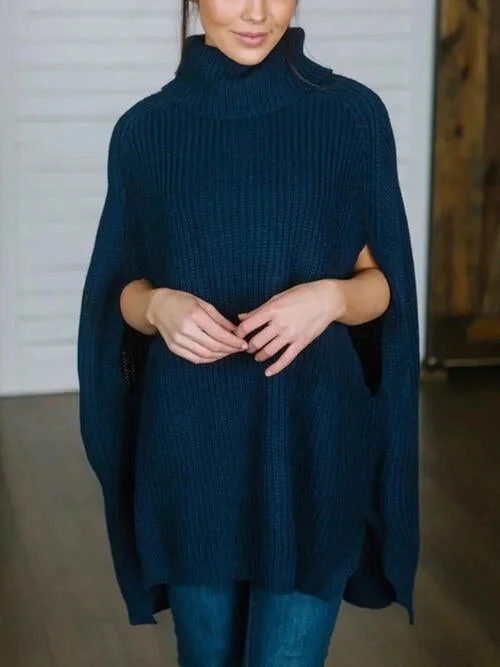 Lightweight Women Sweater for Spring and FallTurtleneck Slit Sweater