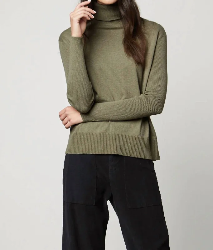 Hand - Knitted Women Sweater with Artisanal CharmTurtleneck Sweater In Olive