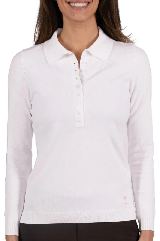 V - Neck Women Sweater to Elongate the NecklineWhite Button Polo Sweater