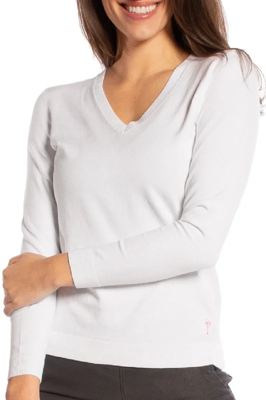 Organic Cotton Women Sweater for an Eco - Friendly ChoiceWhite Stretch V-Neck Sweater