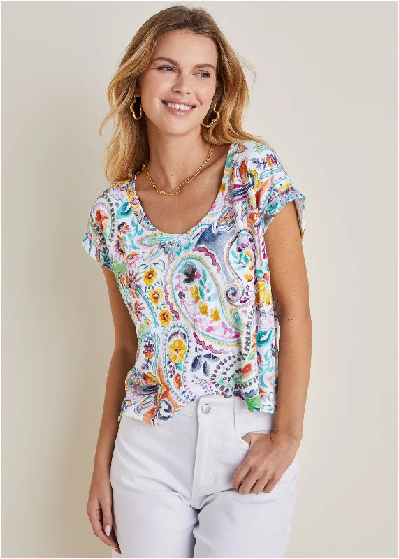 Button - Down Women Sweater for a Versatile LookScoop Neck Tee - Fiesta Floral