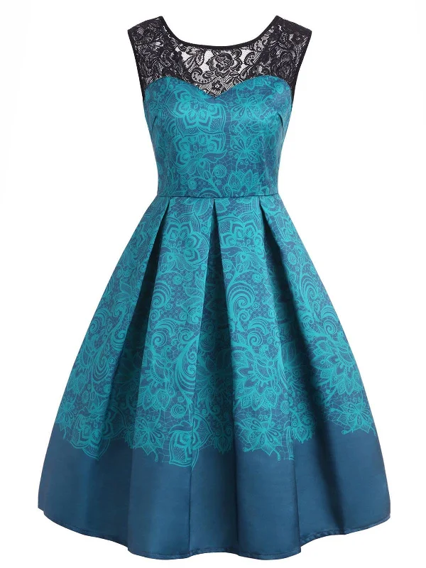 Long - Sleeve Women Dress in Velvet for a Luxurious Winter LookBlue 1950s Floral Sweetheart Swing Dress