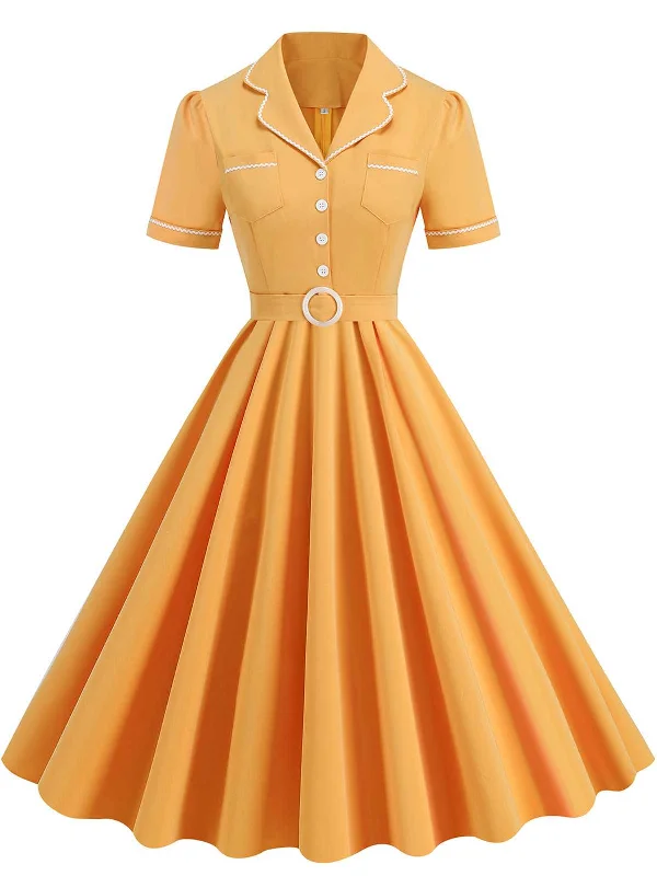 Off - the - Shoulder Women Dress for a Romantic and Feminine Look1950s Lapel Belted Solid Dress