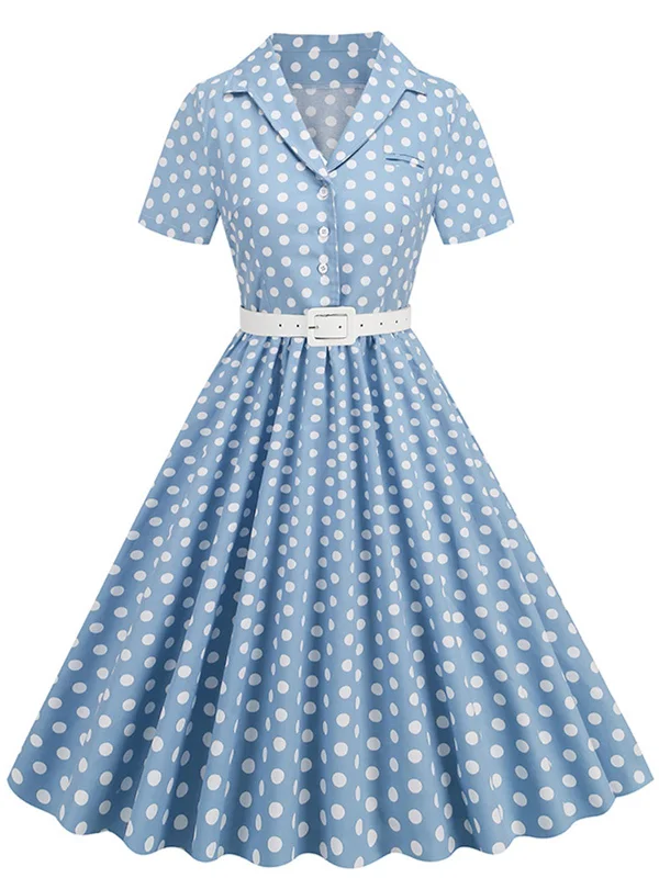 Sheath Women Dress with a Tailored Fit for a Professional Look1950s Polka Dots Lapel Belted Dress