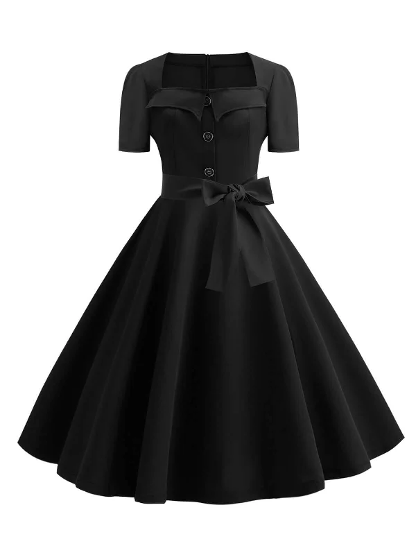 Shift Women Dress with a Simple and Classic Design for Everyday Wear1950s Square Neck Short Sleeves Dress