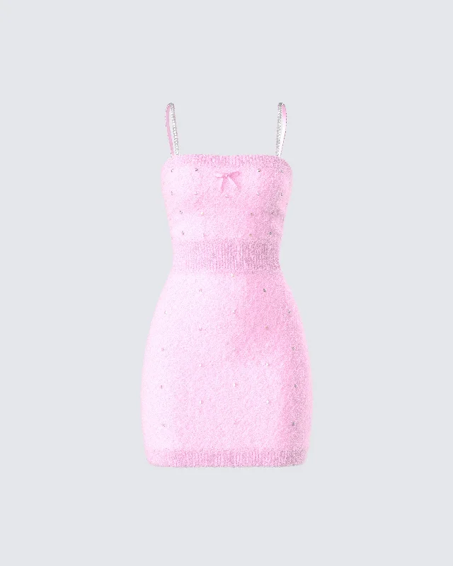 Sleeveless Women Dress in Bright Colors for Summer PartiesAdi Pink Fuzzy Knit Mini Dress