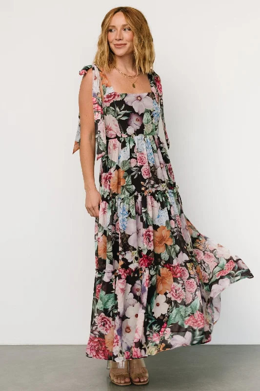 Maxi Women Dress with Floral Print for a Bohemian VibeAnita Maxi Dress | Black Multi Floral