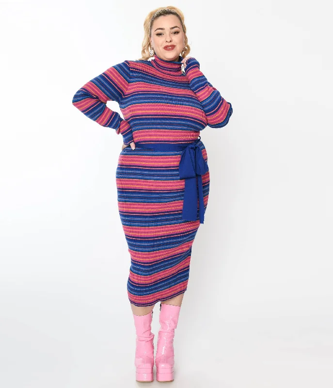 Backless Women Dress for a Sexy and Alluring Look at Evening EventsBlue & Fuchsia Striped Midi Bodycon Dress