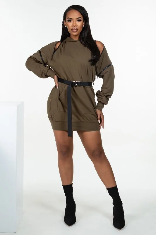 Wrap - Style Women Dress with Adjustable Fit for All Body TypesDouble Zipper Long Sleeve Hooded Mini Dress