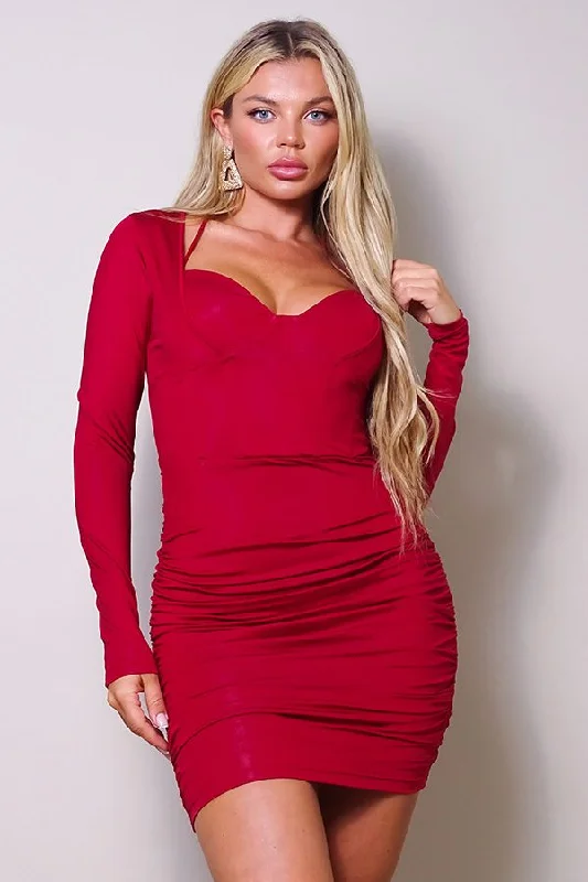 Shift Women Dress with a Simple and Classic Design for Everyday WearLong Sleeve Corset Halter Tie Mini Dress