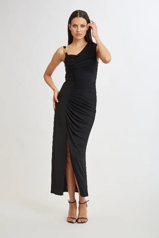 Sheath Women Dress with a Tailored Fit for a Professional LookChain Detail Asymmetric Matte Jersey Dress