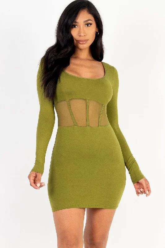 Strapless Women Dress with a Built - in Bra for Comfort and SupportSquare neck mesh corset mini dress