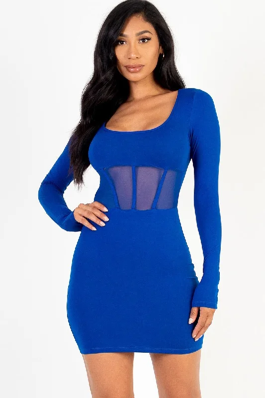 Long - Sleeve Women Dress in Velvet for a Luxurious Winter LookSquare neck mesh corset mini dress