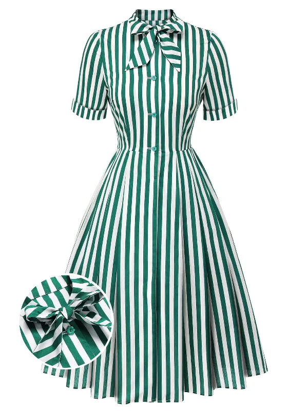 Backless Women Dress for a Sexy and Alluring Look at Evening EventsDark Green 1950s Tie Neck Striped Dress