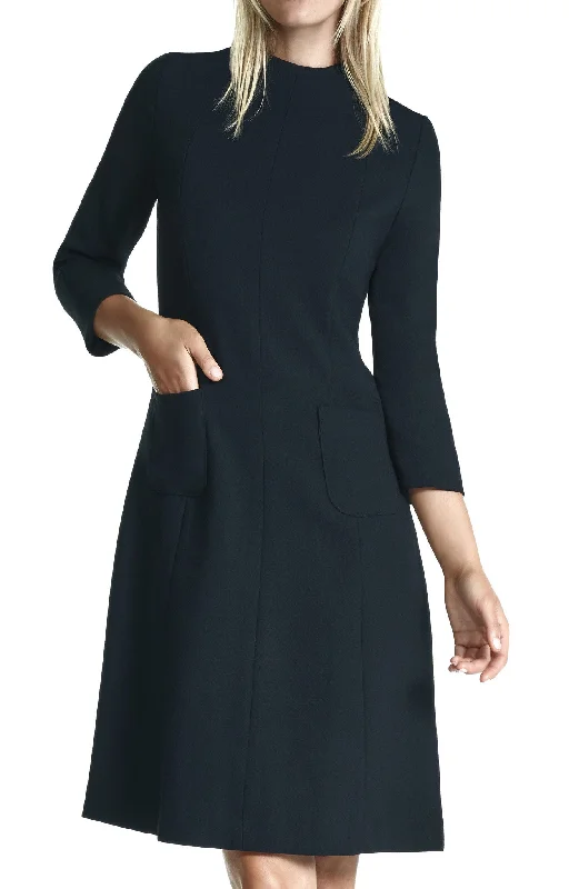 Plus Size Women Dress with a Flattering A - Line Cut for Comfort and StyleDemi Funnel Collar Day Dress with Pockets and 3/4 Length Sleeve