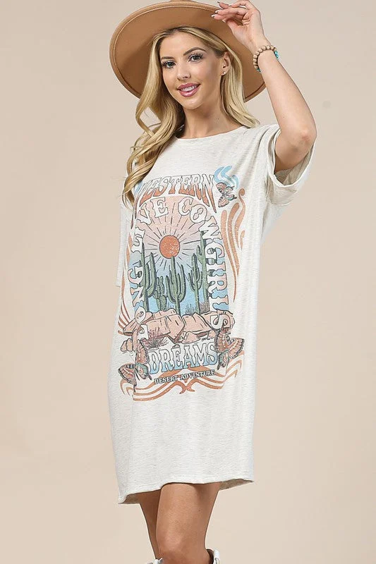 Mini Women Dress with a Short Hem for a Young and Trendy StyleDesert Dreams T-Shirt Dress