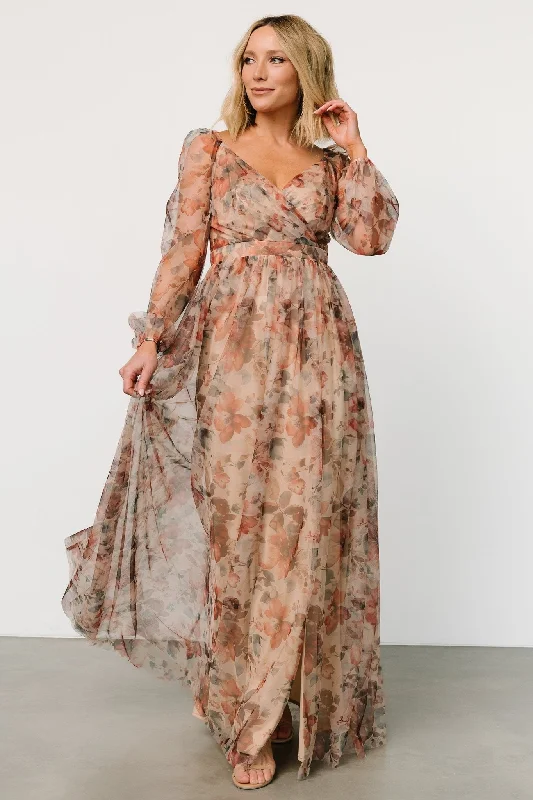 Printed Abstract Women Dress for a Modern and Artistic AppealDesiree Tulle Maxi Dress | Taupe Floral