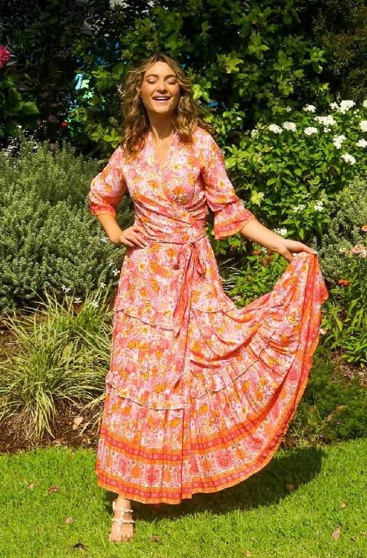 Printed Abstract Women Dress for a Modern and Artistic AppealEverleigh Dress Long / Tangerine Floral