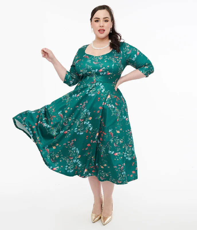 Mini Women Dress with a Short Hem for a Young and Trendy StyleDolly & Dotty 1950s Green Bird Print Swing Dress