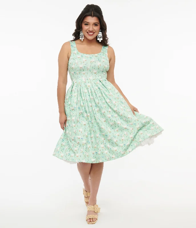 Ball Gown Women Dress with a Full Skirt for a Princess - like LookDolly & Dotty 1950s Mint Green Duck Print Amanda Swing Dress