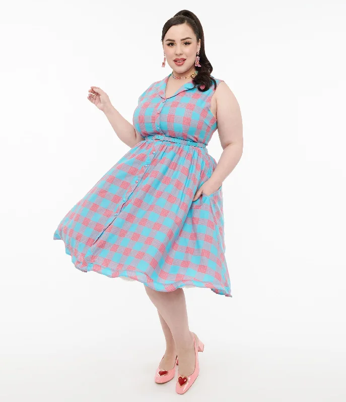 Mermaid - Style Women Dress with a Fitted Silhouette for Special OccasionsDolly & Dotty 1950s Pink & Blue Gingham Cotton Swing Dress