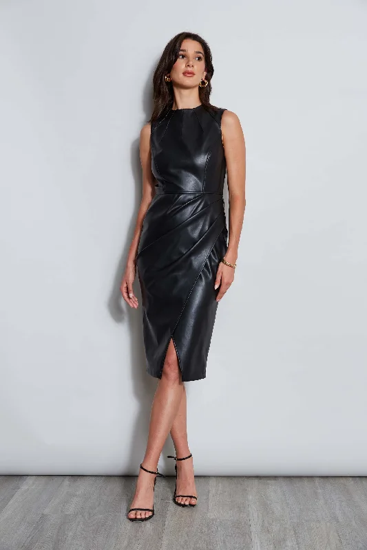 Little Black Women Dress with Sequins for a Glamorous Night OutVegan Leather Dart Wrap Dress