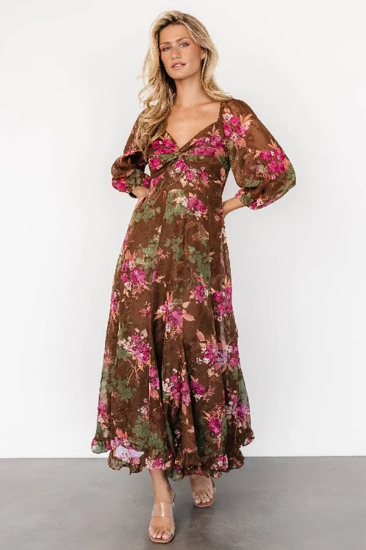 Maxi Women Dress with Floral Print for a Bohemian VibeEstefania Maxi Dress | Brown Floral