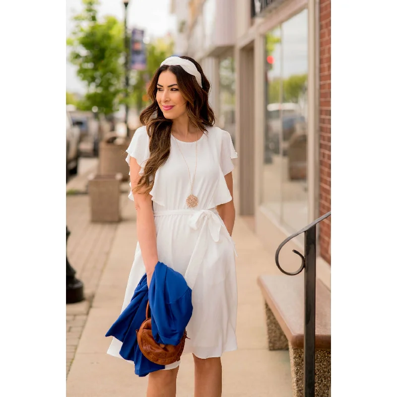 Wrap - Style Women Dress with Adjustable Fit for All Body TypesFlutter Sleeve Tie Waist Dress