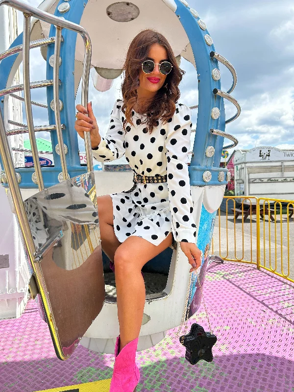 Pleated Women Dress with a Timeless and Elegant TextureGood Vibes Only - White Polka Dot MIni Dress