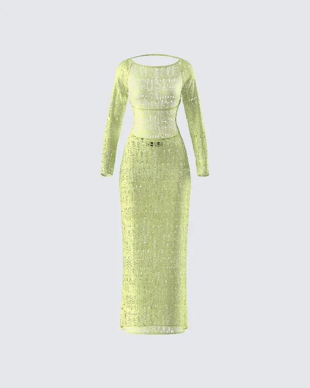 Sheath Women Dress with a Tailored Fit for a Professional LookHartley Green Open Knit Maxi Dress