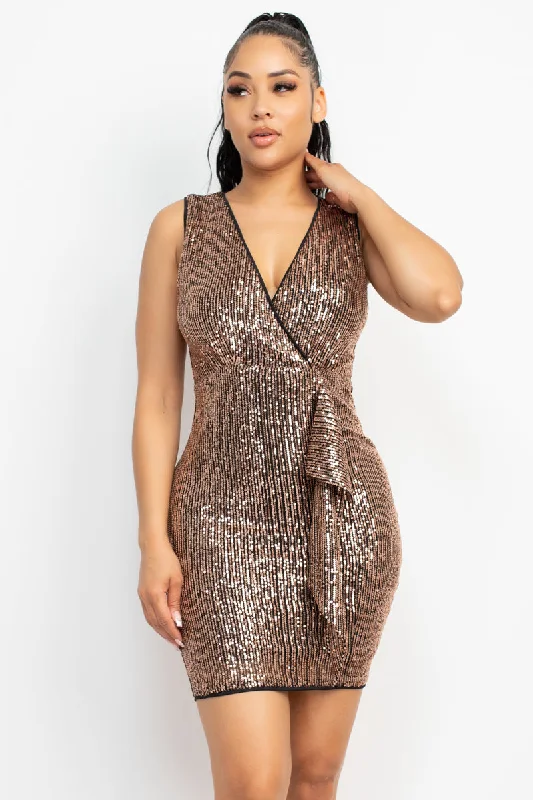 Wrap - Style Women Dress with Adjustable Fit for All Body TypesSequin Mesh Bodycon Dress