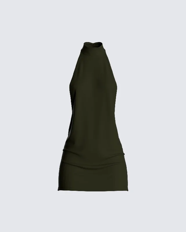 Long - Sleeve Women Dress in Velvet for a Luxurious Winter LookJess Olive Halter Dress