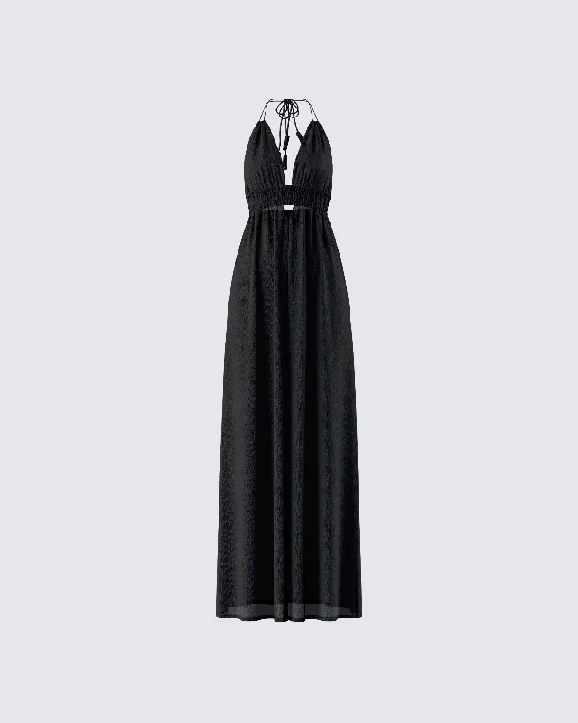 Empire Waist Women Dress to Accentuate the Bust and Conceal the WaistLeida Black Halter Maxi Dress