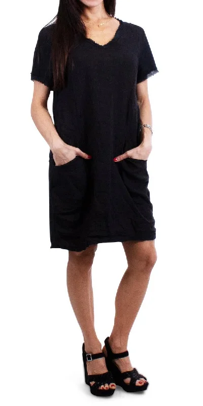 Mini Women Dress with a Short Hem for a Young and Trendy StylePerla Linen Short Dress in Black