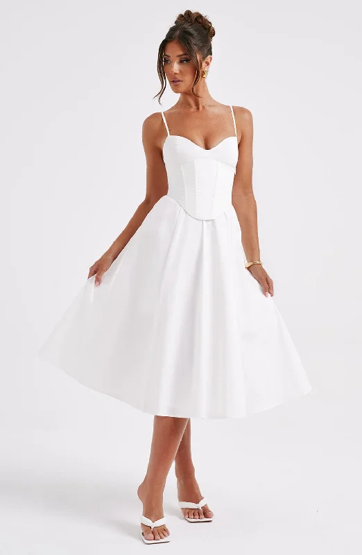 Ruffled Women Dress with Multiple Layers for a Playful and Girly StyleMariella Midi Dress - Ivory