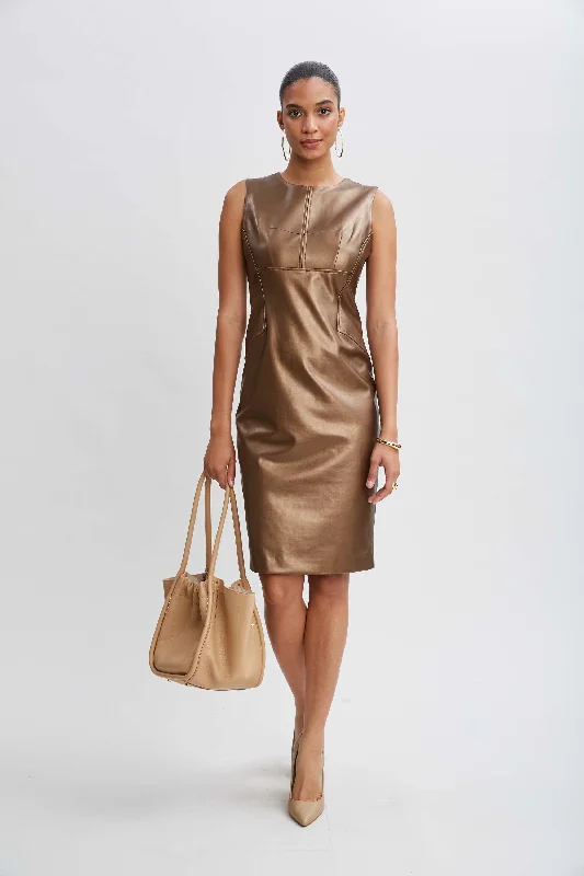 Off - the - Shoulder Women Dress for a Romantic and Feminine LookMetallic Vegan Leather Side Panel Dress