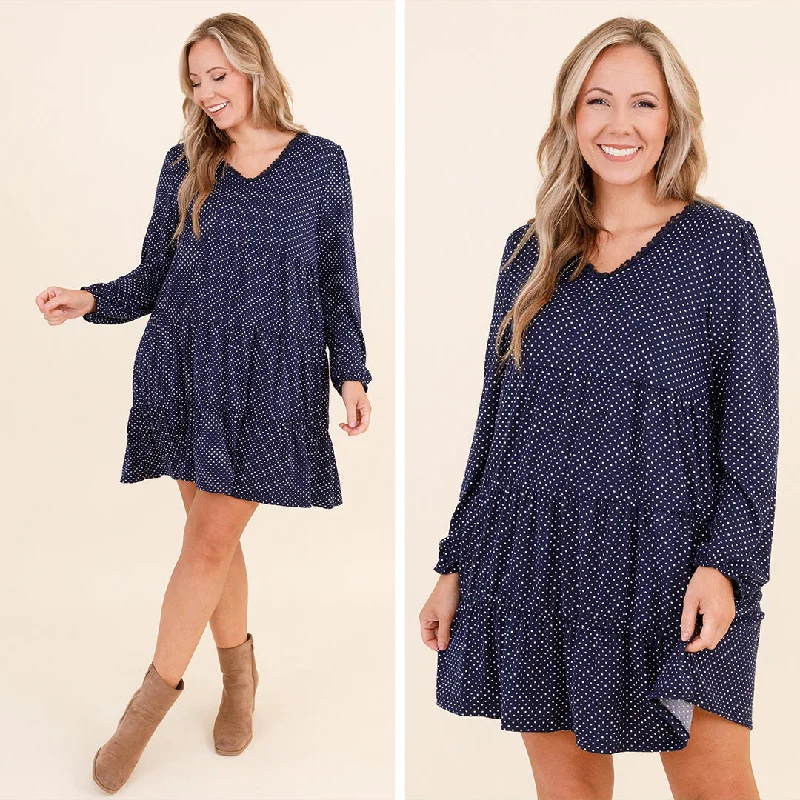 Ruffled Women Dress with Multiple Layers for a Playful and Girly StyleMy Affirmation Dress, Navy