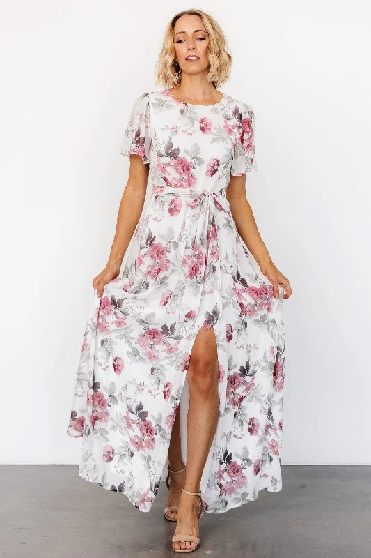 Ball Gown Women Dress with a Full Skirt for a Princess - like LookNaomi Short Sleeve Maxi Dress | Off White + Rose Floral