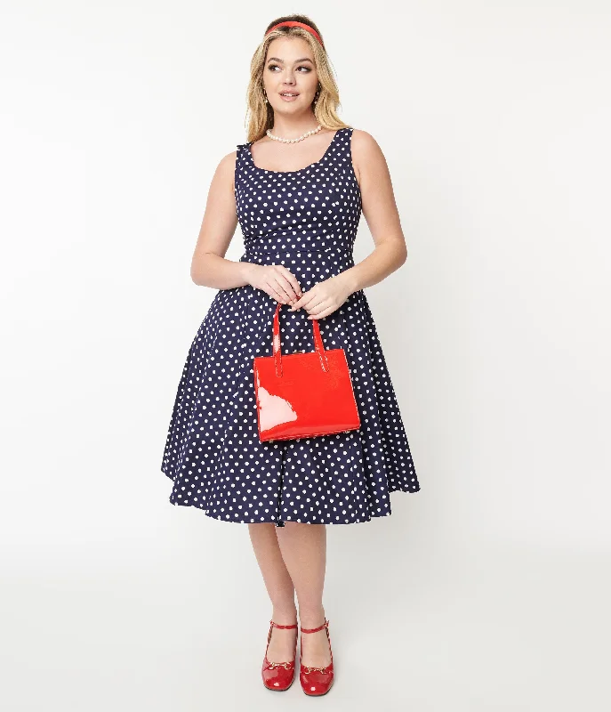 Mini Women Dress with a Short Hem for a Young and Trendy StyleNavy & White Polka Dot Swing Dress