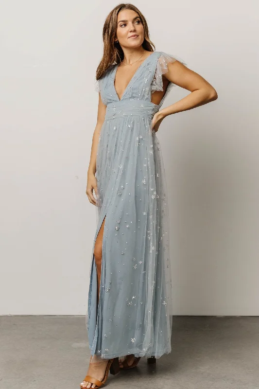 Lace - Embellished Women Dress for an Elegant and Sophisticated AppearanceNova Shimmer Maxi Dress | Dusty Blue + Silver