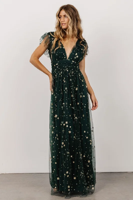 Lace - Embellished Women Dress for an Elegant and Sophisticated AppearanceNova Shimmer Maxi Dress | Green + Gold