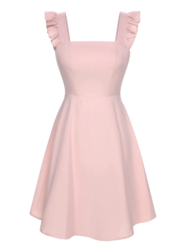 Ball Gown Women Dress with a Full Skirt for a Princess - like LookPink 1950s Solid Ruffle Sleeveless Dress