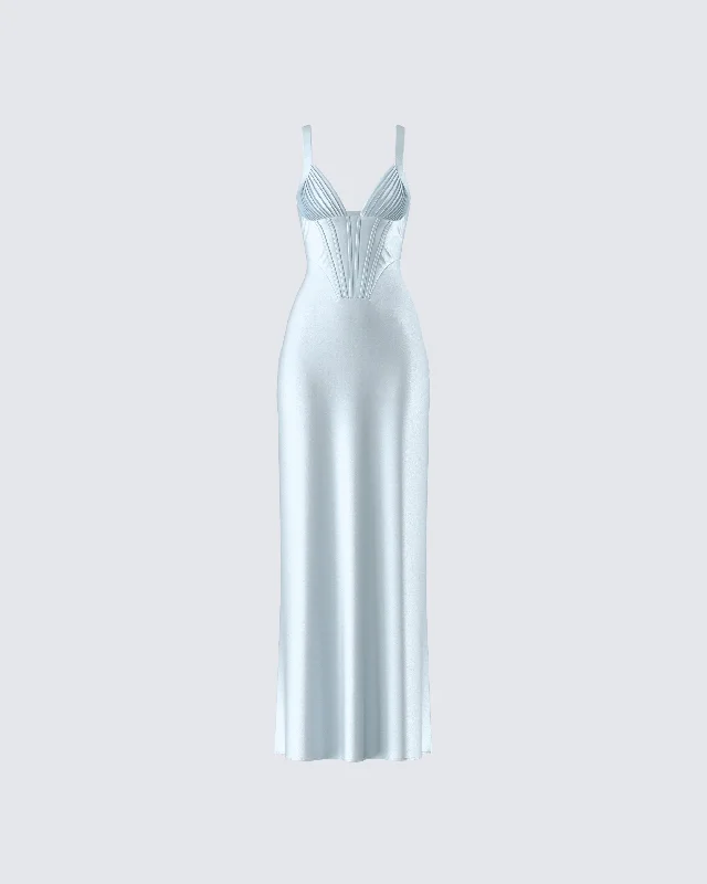 Off - the - Shoulder Women Dress for a Romantic and Feminine LookRasha Teal Satin Corset Maxi Dress