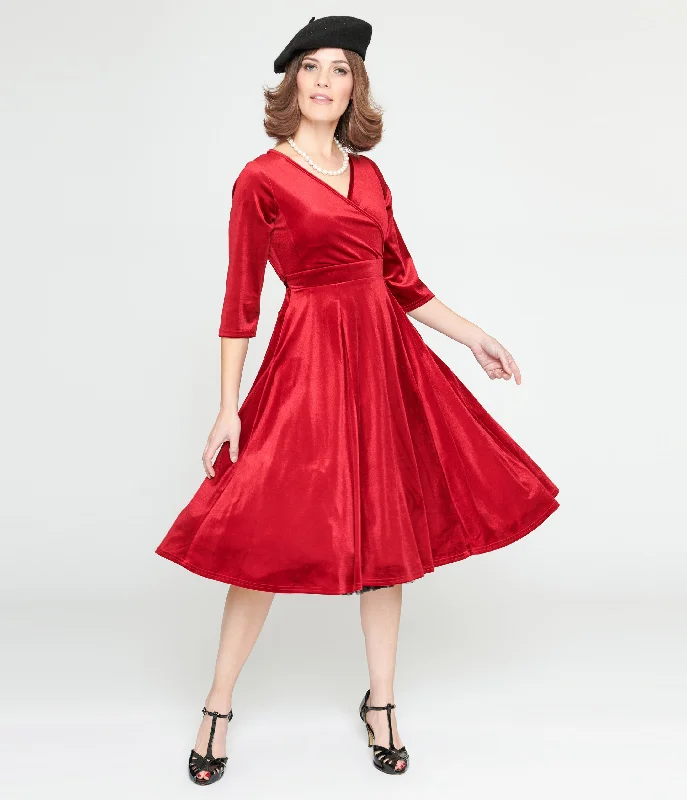 Wrap - Style Women Dress with Adjustable Fit for All Body TypesRed Velvet Lyra Fit & Flare Dress