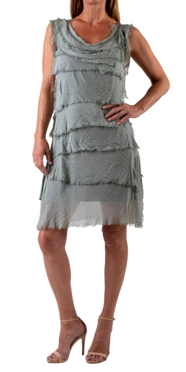 Printed Abstract Women Dress for a Modern and Artistic AppealSilk Ruffled Short Dress in Olive