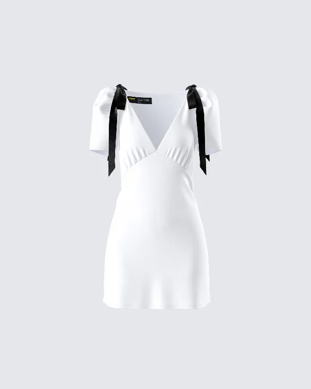 Ruffled Women Dress with Multiple Layers for a Playful and Girly StyleRupa White Puff Sleeve Mini Dress