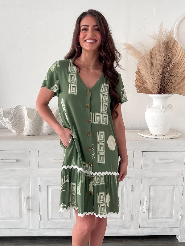 Shift Women Dress with a Simple and Classic Design for Everyday WearSitara Dress - Green Print