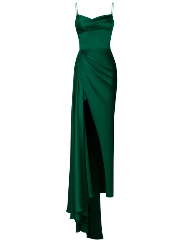 Halter Neck Women Dress to Show Off the Shoulders and Neckline1930s Spaghetti Strap Solid Long Slit Dress