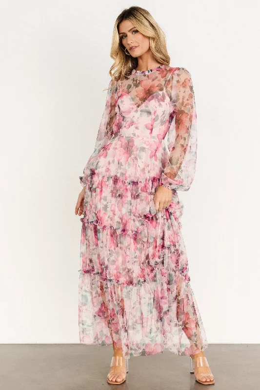 Empire Waist Women Dress to Accentuate the Bust and Conceal the WaistStephanie Tiered Maxi Dress | Mauve Floral